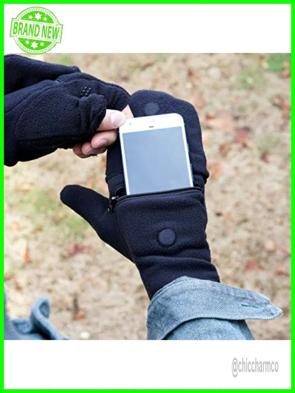 Fingerless Gloves with Zipper Phone Pocket, Adjustable Magnetic Mittens, Fleece